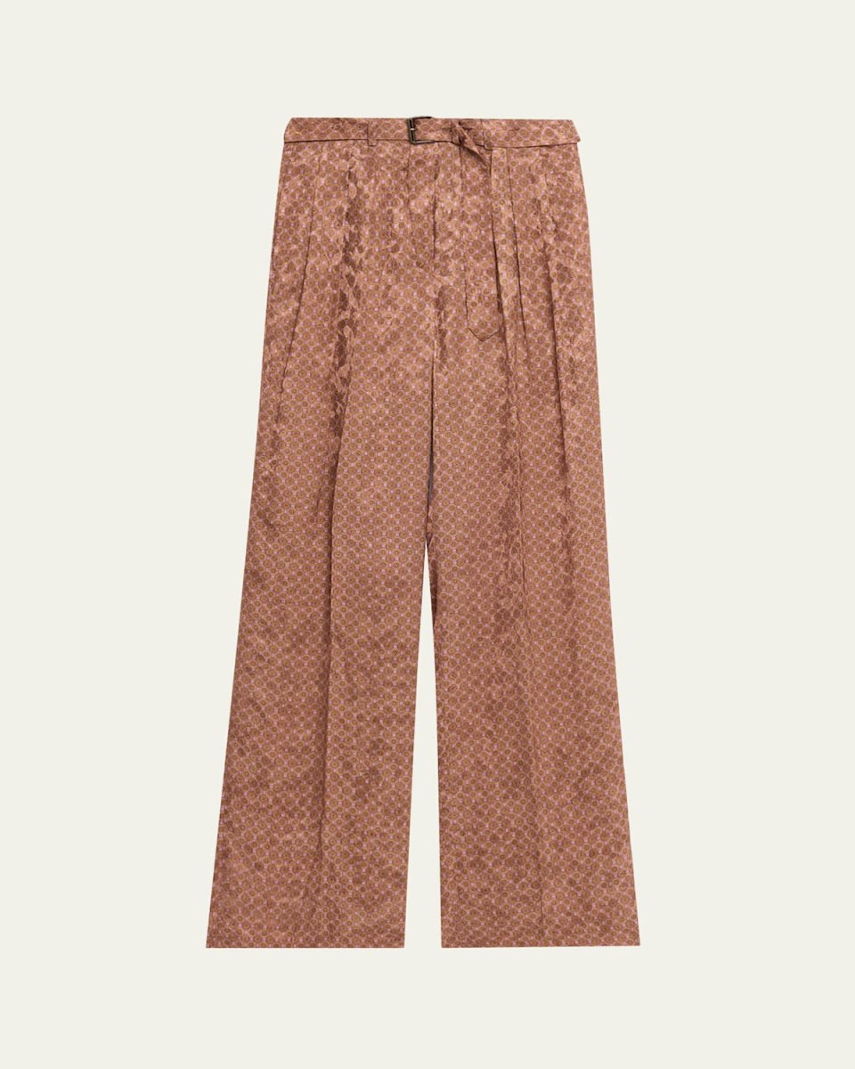 Peaches Belted Satin Wide-Leg Pants